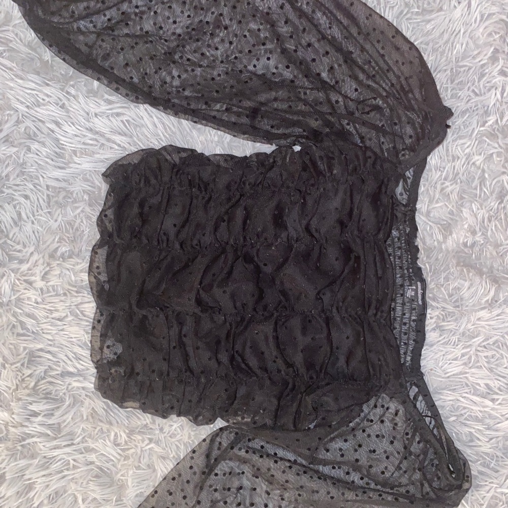 Cute Black Off the Shoulder Mesh Shirt